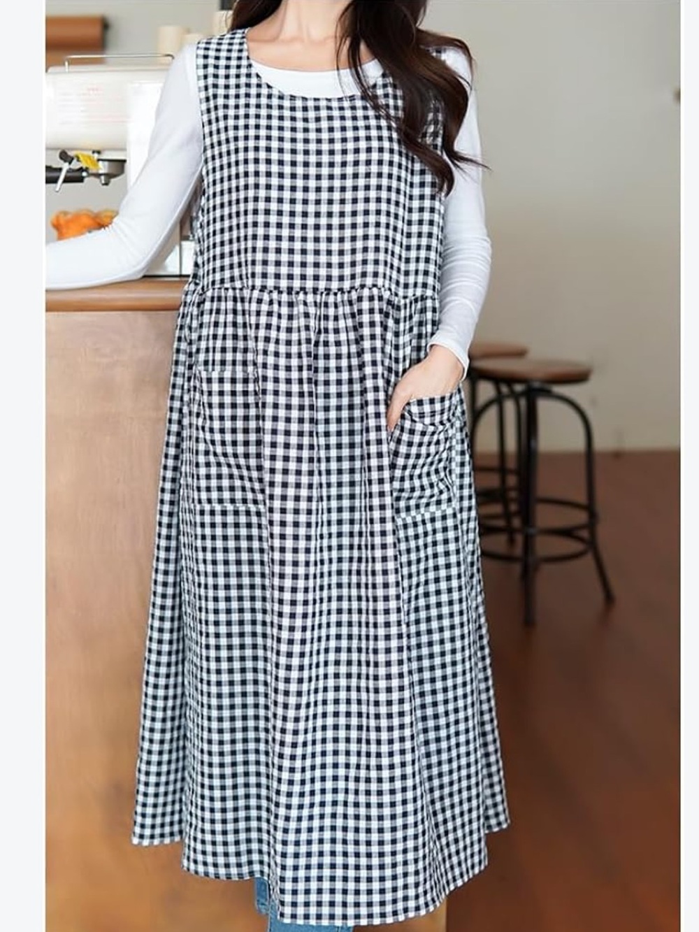 Vintage Black & White Gingham Midi Dress